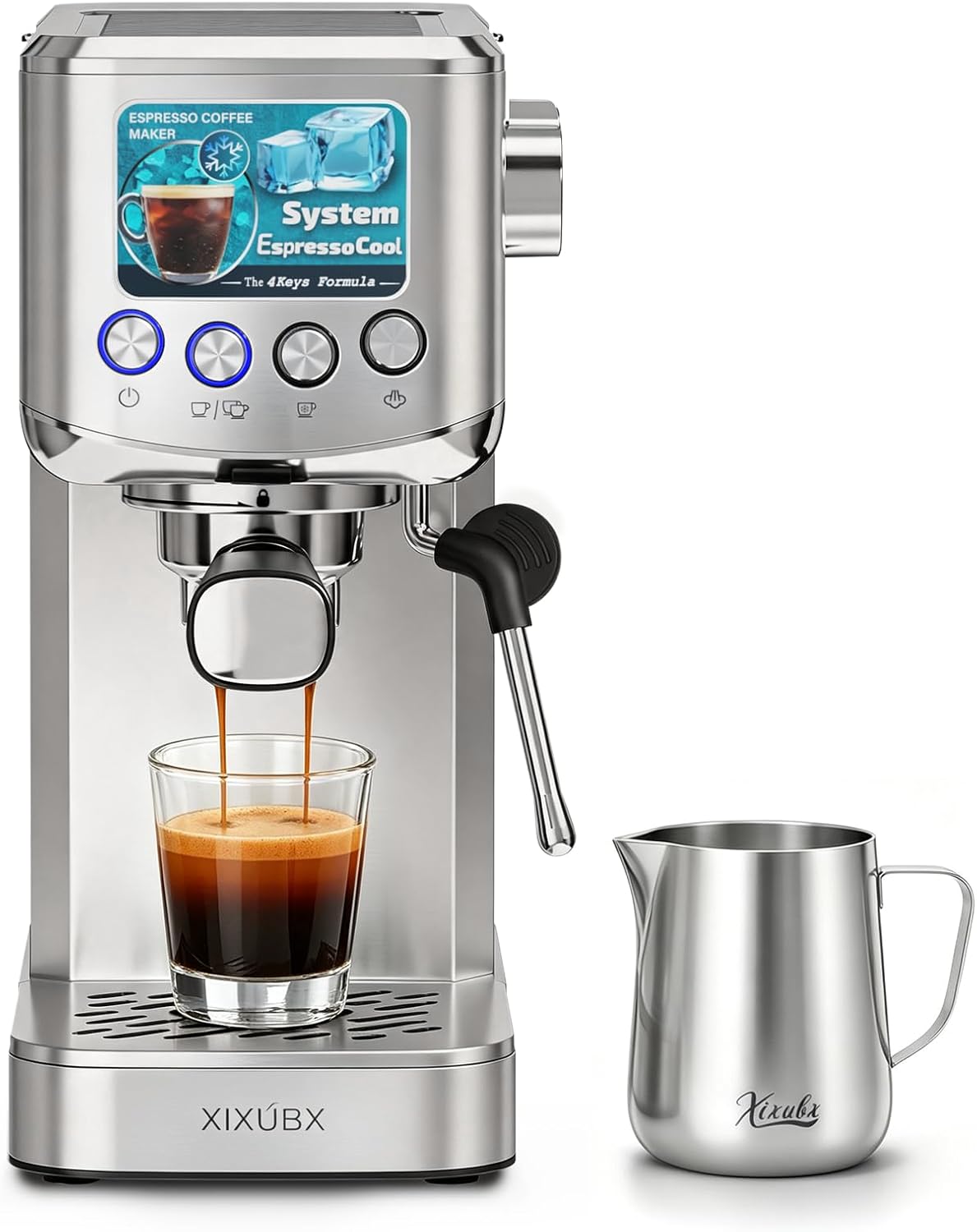 Pressure Gauge Espresso - Kaltbrüh-Espresso-Maker mit Milchaufschäumer für Cappuccino, Latte