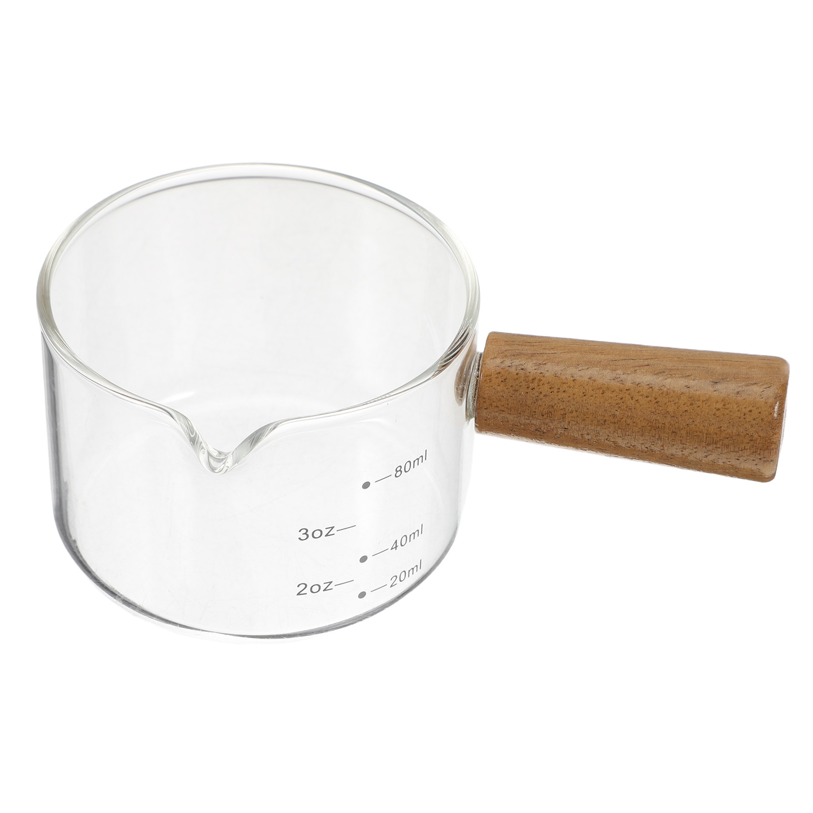 Milk Steaming Pitcher - Mini-Glasmilchkrug mit Holzgriff, Messskala für Milchaufschäumen,